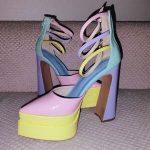Daisy Street Colorful Pastel Platform Heels